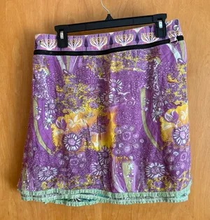 Arena Ibiza Wrap Skirt Womens OS Purple Floral Reversible Paisley Boho Mini thumbnail 1