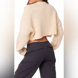 Edikted Cream Cropped Knit Sweater with Black Star thumbnail 2