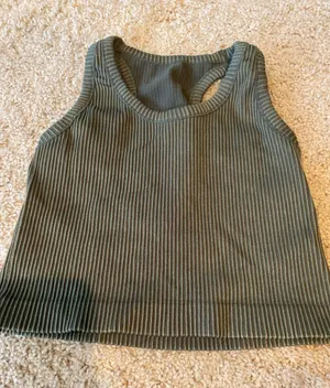 Army Green Ribbed Crop Tank Top thumbnail 1