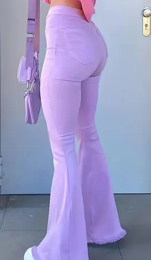 Y2K Light Purple Ripped Flared Jeans Size XL thumbnail 3