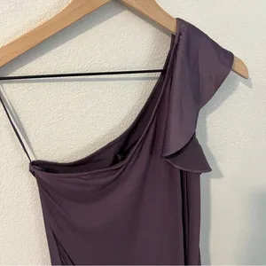 The Limited‎ Purple Satin Ruffle Front Knit Back One Shoulder Blouse Size S thumbnail 7