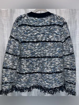 NWOT Hale Bob Amelie Genoveva Boucle Cardigan size large navy white fringe thumbnail 10