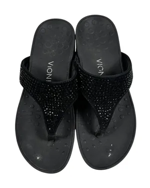 Vionic Naples Black Rhinestone Wedge Sandals Orthaheel Thong Slides Women 7 thumbnail 1