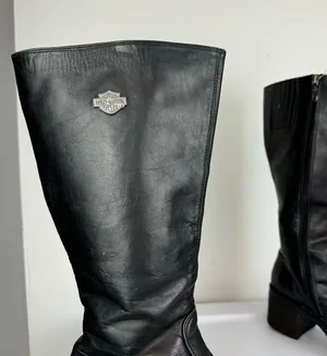 Vtg Y2K Harley Davidson Black Leather Tall Pavement Boots Sz 7.5 Chunky Moto thumbnail 6