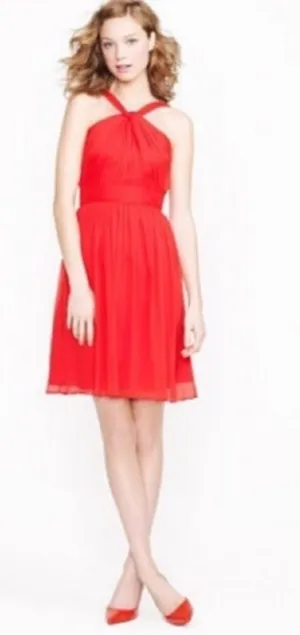 J.Crew Sinclair Vivid Poppy Silk Halter Dress | 0P thumbnail 9