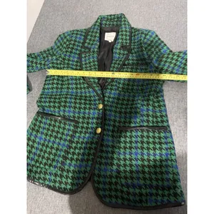 Avec Les Filles Women Houndstooth Leather Trim Blazer Jacket L Chic Plaid 70s thumbnail 8