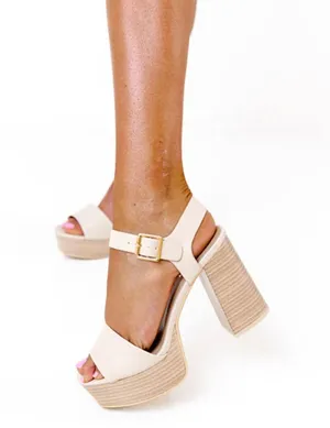 Nude Faux Leather Chunky Heel Platform Wedge thumbnail 4