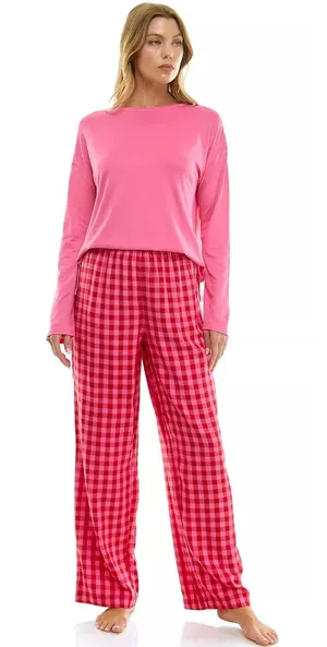 Roudelain Pink Red Gingham Pajama Pants Womens Small NWT EMJN341M thumbnail 1