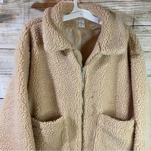 Polly oversized teddy bear tan pixie coat jacket with pockets women size S/M thumbnail 6