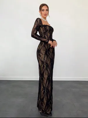 SHEIN Black Lace Maxi Dress with Long Sleeves thumbnail 5