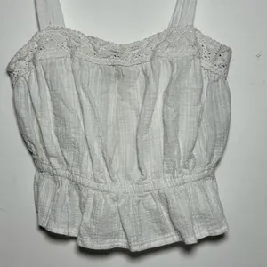 White Smocked Crochet Trim Peplum Crop‎ Tank Top Women XS thumbnail 4