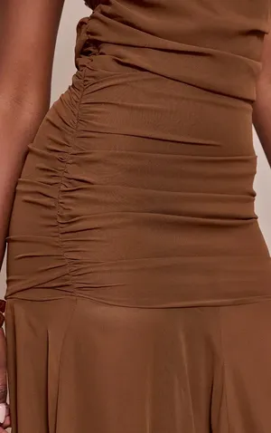 Pretty Little Thing CHOCOLATE CHIFFON HIGH NECK MAXI DRESS thumbnail 3