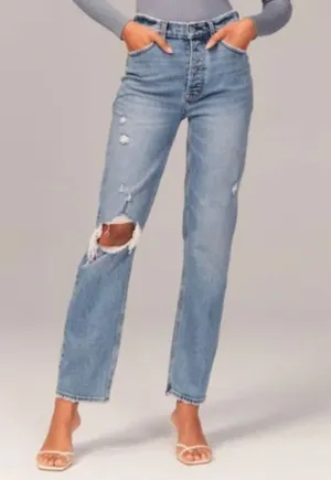 Abercrombie & Fitch The Dad Jean High Rise Straight Leg Curve Love Jeans 2 Long thumbnail 1