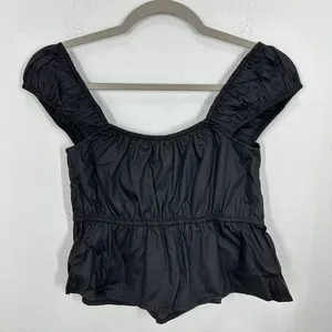 Lulus Black Square Neck Puff Sleeve Cropped Peplum Top Size S NWT‎ thumbnail 11