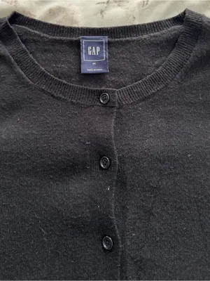 GAP Black wool blend Button-Up Long Sleeve Crew Cardigan, size XL minimalist thumbnail 9