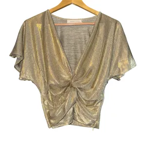 Bishop + Young By Anthropologie Twist-Front Shimmer Crop Top‎ Women's Size Small thumbnail 2