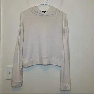 QUINCE Brushed Viscose Cropped Lounge Hoodie Heather Oatmeal Beige Sz Small thumbnail 2