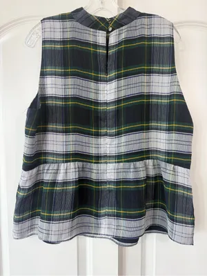 J. Crew Green and Black Plaid Peplum Tank thumbnail 1