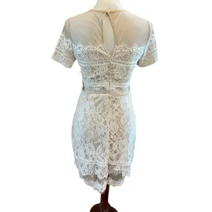 White Lace Mini Dress Mesh Illusion Sheer Small thumbnail 3