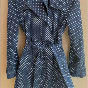 London‎ Fog Belted Trench Coat in Navy Polka Dot Size XS thumbnail 8