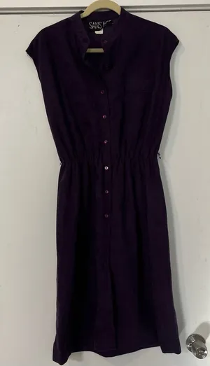 Vintage Purple Midi Dress stretch waist button front sleeveless thumbnail 1