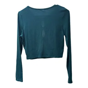 Julia Y2K Teal Ribbed Cutout Jewel‎ Button Long Sleeve Crop Top L thumbnail 3