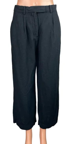 Abercrombie & Fitch Women's Dark Gray Linen Pleated Wide Leg Trouser Pants Sz 27 thumbnail 1