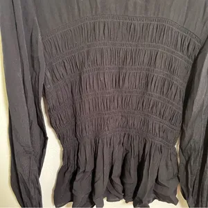 Whistles‎ Women's Size 10 Black Rosanna Shirred Top Long Sleeve Crewneck Keyhole thumbnail 9