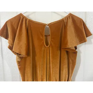 Mustard Gold Velvet Flutter Sleeve Wide Leg Jumpsuit XL 14 Holiday Party thumbnail 4