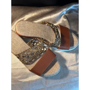 Woven Platform Slide Sandals Cognac Brown Gold Braided Espadrille Flatform 35 thumbnail 3