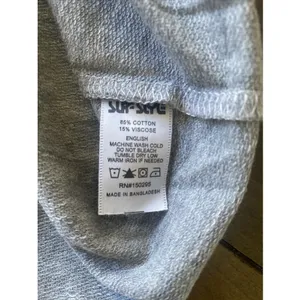 Surf Style Graphic Crop Hoodie Womens Size M Gray Y2K Sporty Short Sleeve Cotton thumbnail 6