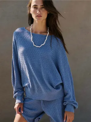 Free People Free-est Rowan Sweater Short Set in Blue Suede XS thumbnail 4