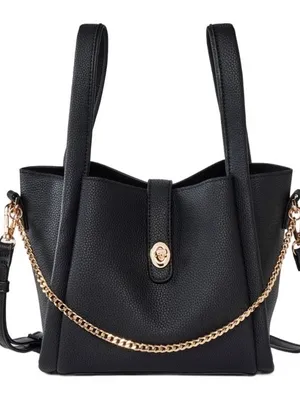 a New Day Mini Sophie Crossbody Tote Bag Black Pebbled Faux Leather Gold Chain thumbnail 1