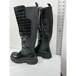 Womans New Teaieui Knee High Fashion Platform Riding Boots 8.5 Black Lug Heel thumbnail 2