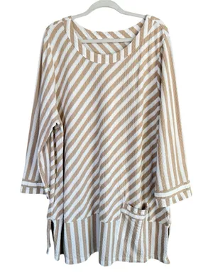 Soft Surroundings Women's Beige White Stripe Glorieta Tunic Crew Neck Size 2X‎ thumbnail 1