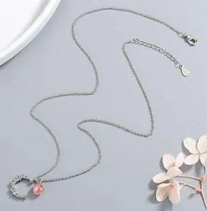 925 crescent strawberry crystal necklace women's high-end light luxury 2023 new style peach blossom clavicle chain ins lettering thumbnail 13