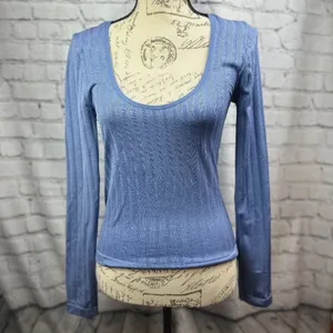 Free People Lucky You Layering Scoop Neck Top Blue M/L thumbnail 4