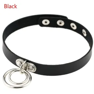 Black O Ring Leather Collar Chocker Punk Necklace thumbnail 1