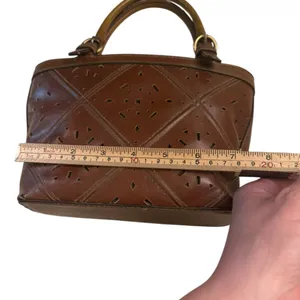 Vintage-Style‎ Brown Faux Leather Handbag Small Tote Purse w/ Cutout Detail Y2K thumbnail 12