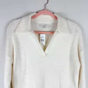 NWT LOFT Boucle Polo Sweater Ivory‎ Cream Soft Knit Size XS thumbnail 3