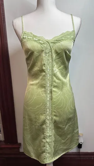 BP Nordstrom Sage Green Swirl Satin Lace Trim Slip Mini Dress XS BP465213MI thumbnail 1