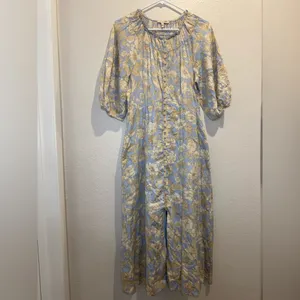 Rebecca Taylor Short‎ Sleeve Satin Leaf Floral 100% Cotton Maxi Dress Size 8 thumbnail 3