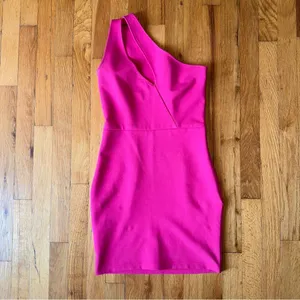 SUPERDOWN Nava Asymmetrical Mini Dress One Shoulder Hot Pink‎ Small thumbnail 4