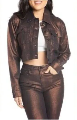 Juicy Couture NWT Women XL Purple Metallic Bronze Cropped Jacket Retro Cool Chic thumbnail 1