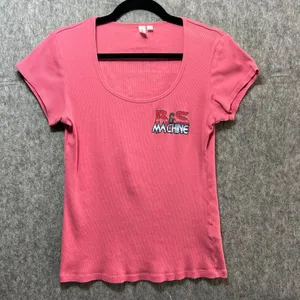 Vintage Y2K Baby Tee Pink Ribbed Cotton T-Shirt Large Automotive Graphic Racing‎ thumbnail 7