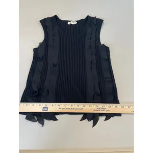 Lucky Brand Sleeveless Knit Top Size M Black Sheer Ruffle Detail thumbnail 6