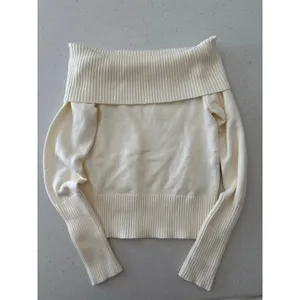 Women’s Ivory Off Shoulder Sweater Ribbed Foldover Cowl Neck Knit Pullover thumbnail 9