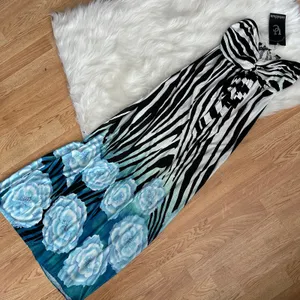 Y2K Zebra Floral Cutout Maxi Dress Blue Rose Strapless Glam Deadstock thumbnail 1