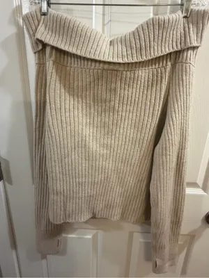 Aerie Off-Shoulder Ribbed Knit Sweater - Cream thumbnail 3
