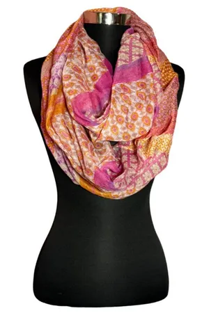 Colorful Lightweight Oversized Pink + Orange Infinity Scarf thumbnail 1